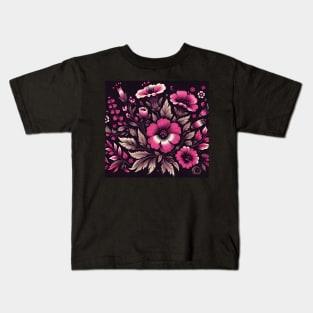 Magenta Floral Illustration Kids T-Shirt